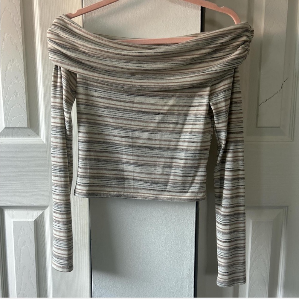 Forever 21 Off-Shoulder Sweater - Cream and Gray Stripes